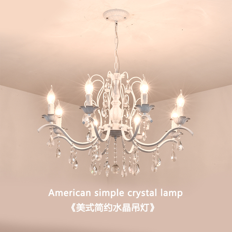 American Crystal Chandelier, Simple Dining Room and Living Room Lamp, Bedroom Chandelier, Modern Light Luxury European Style Clothing Store Iron Lamps