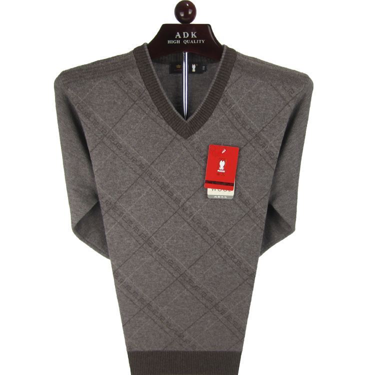 New Men's V-Neck Pullover Sweater, Middle-Aged Autumn and Winter Warm Thick Wool Knitwear