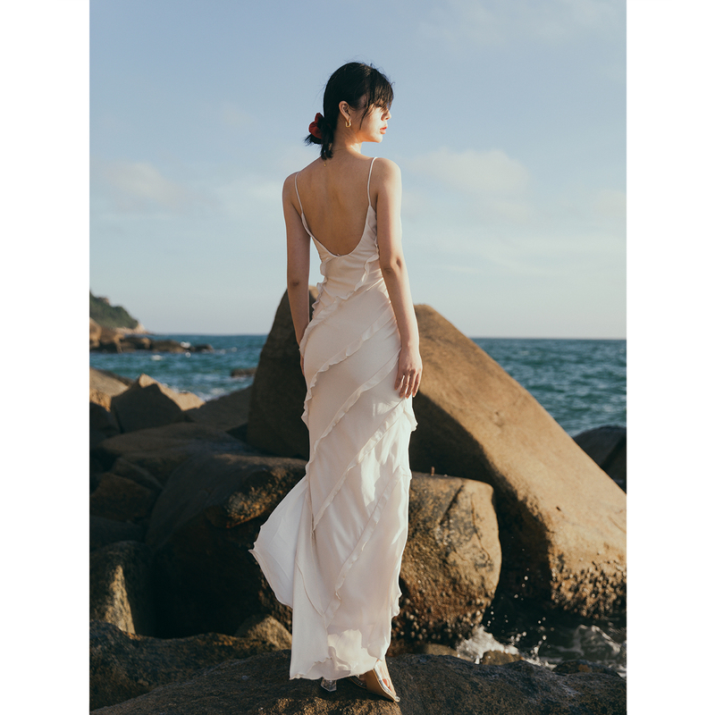 Sothemos Venus Noughties Dress Heavy Craft Asymmetrical Cut Acetate Backless Mini Dress Long Gown