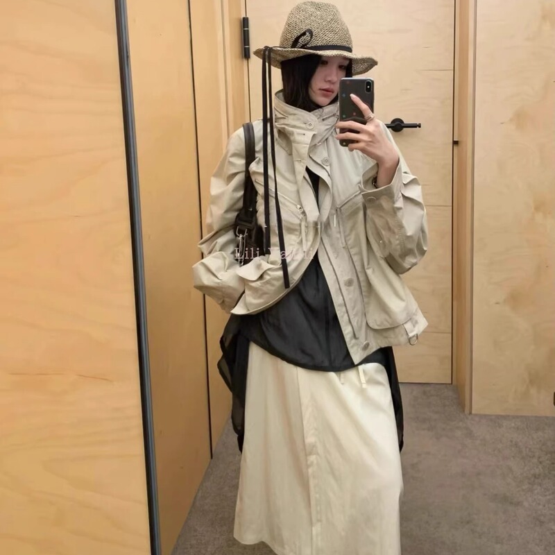 Trendy Lem Brand ~ Instant Dyeing Zipper Parachute Windbreaker, Light Waterproof Hooded Loose Jacket