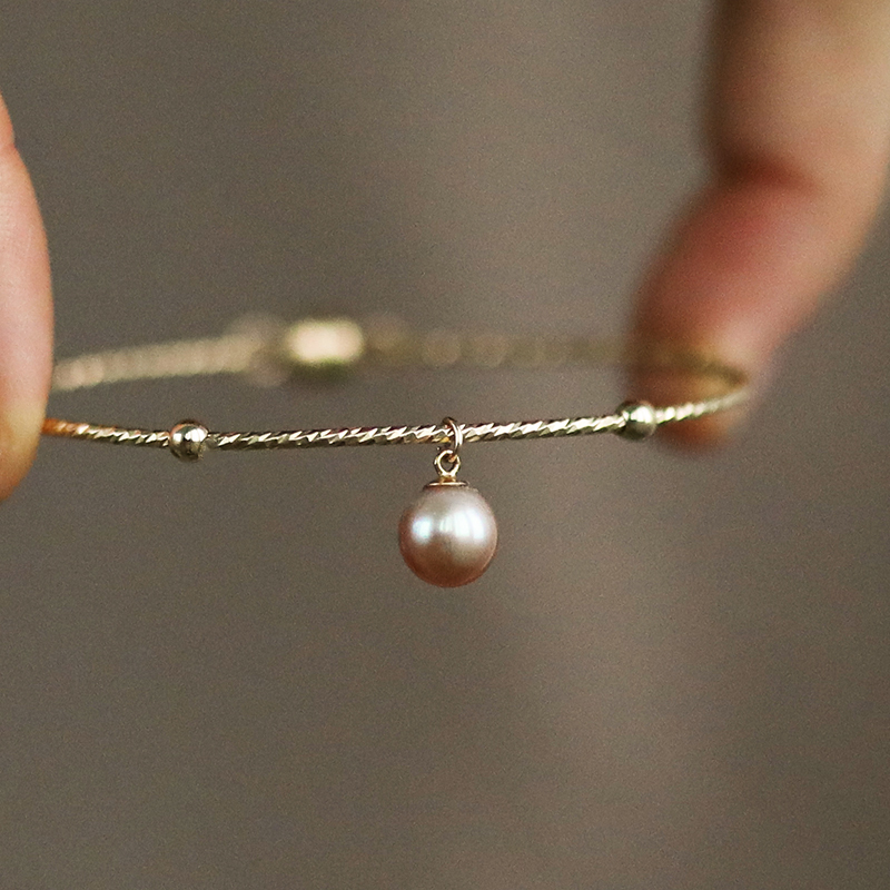 14K Gold-Filled Engraved Natural Pearl Gold Bead Bracelet, Elegant and Versatile, Classic and Intellectual, Good Color Retention