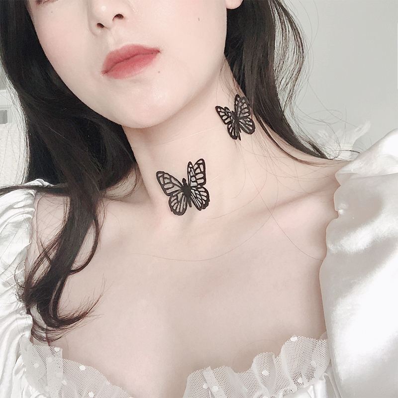 Gothic Dark Fairy Hollow Black and White Butterfly Choker Necklace Fishing Line Invisible Adjustable Tattoo Necklace - Taobao
