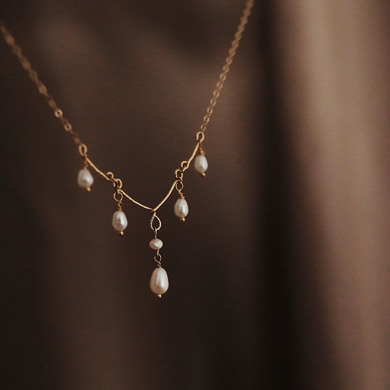 Original design of American 14k Bag gold - protected freshwater pearl necklace chain of court light luxury