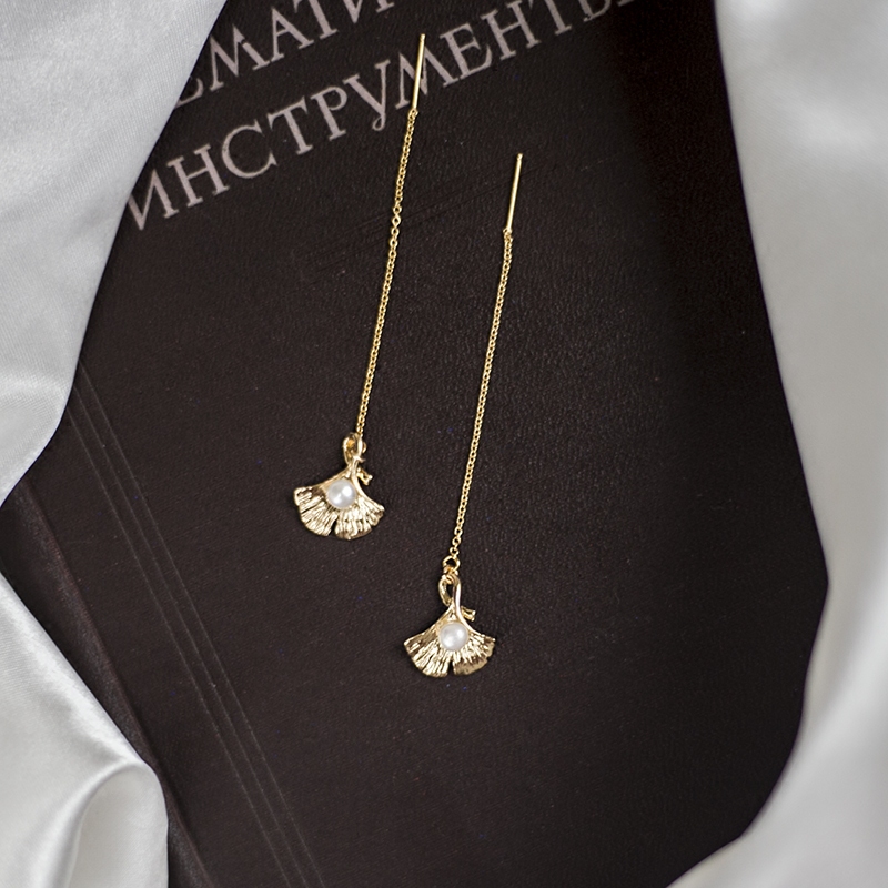 Golden ginkgo leaves 14k package gold ginkgo leaves leaves freshwater natural pearl ear wire earrings earrings multi-purpose