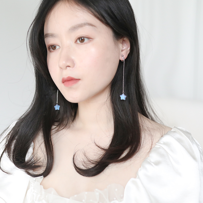 Laura's star imported AB double-sided reflective magic five-pointed star small star earring earrings 925 sterling silver