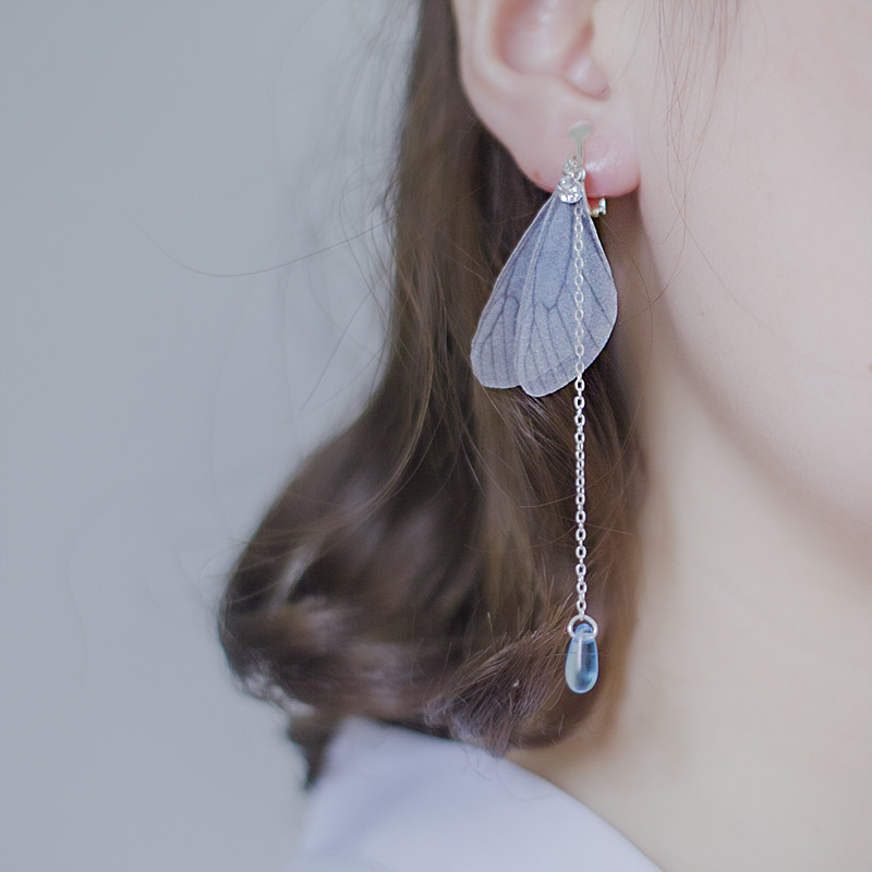 Butterfly wings with zircon drop earrings earrings earrings 925 sterling silver cool and fresh blue