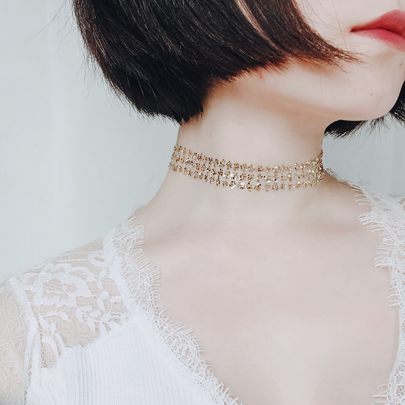 Light thin gauze ribbon sparkling bright sheet necklace blingbbling retro neck chain fairy wind choker-Taobao