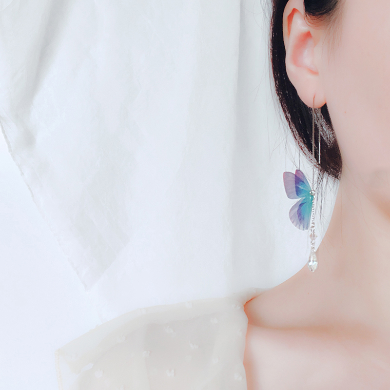 suzee original sterling silver butterfly imported crystal earrings personality super fairy temperament water drop tassel earrings ear clips