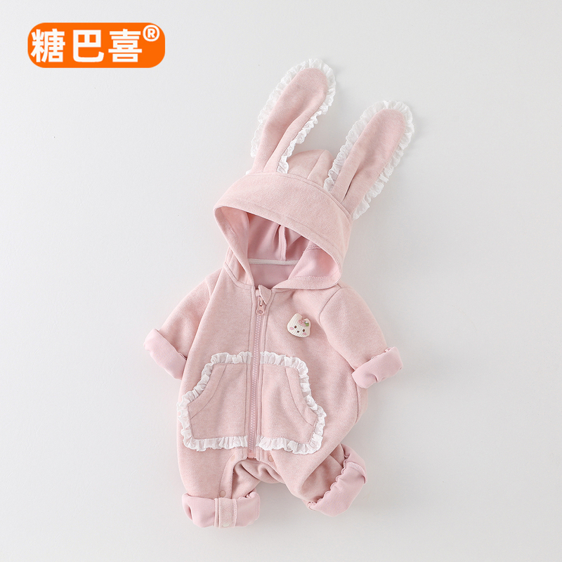 Infant and Toddler Autumn Clothing, Baby Girl Hooded Spring and Autumn Jumpsuit, Lace Bunny Ears Romper, Outdoor Clothing, Crawling Clothes Infant and Toddler Autumn Clothing, Baby Girl Hooded Spring and Autumn Jumpsuit, Lace Bunny Ears Romper, Outdoor Clothing, Crawling Clothes