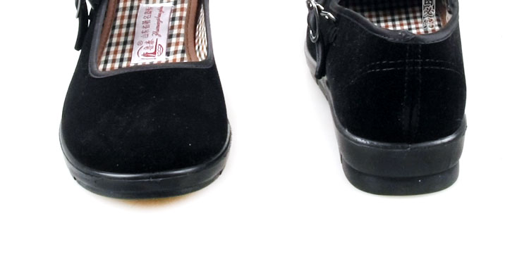Sơn Đông Lutai nữ mô hình một nút giày chất lượng cao nghi thức đen giày thấp gót phẳng thấp cắt giản dị nỉ