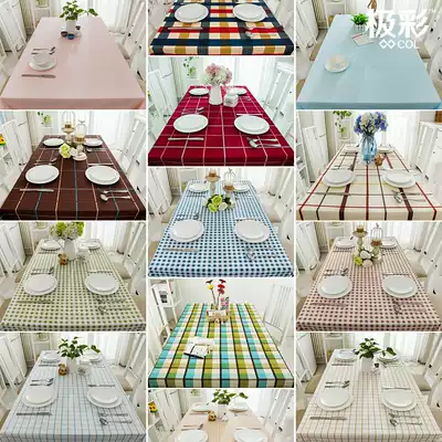 Modern Mediterranean Plaid simple pure cotton canvas simple dining table fabric desk tablecloth coffee table cloth thick