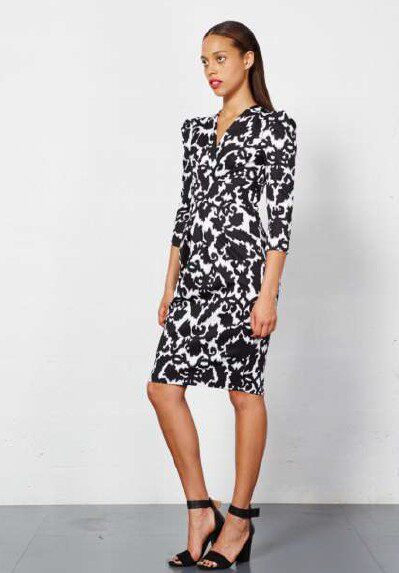 Black and white tattoo slim V-neck slim wrap skirt autumn dress company workplace office (clearance special)