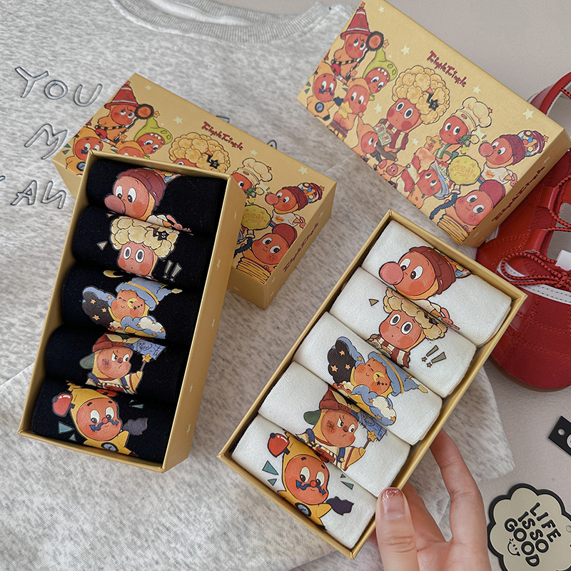 Gift Box Creative Genuine Star-Themed Pattern Co-Branded Socks for Girls Cute Cartoon Pure Cotton 3D Boat Socks for Women in Box Gift Box Creative Genuine Star-Themed Pattern Co-Branded Socks for Girls Cute Cartoon Pure Cotton 3D Boat Socks for Women in Box