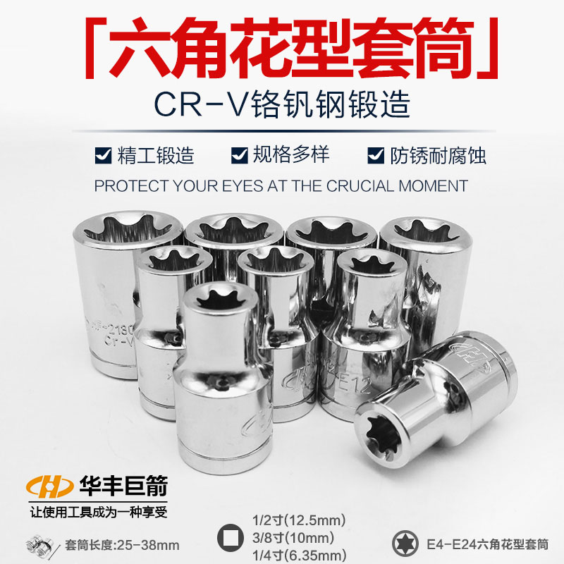 Hexagonal plum sleeve wrench pattern star-shaped pullet rice type E-shaped spline inner hexagonal batch head chew nozzle change cone