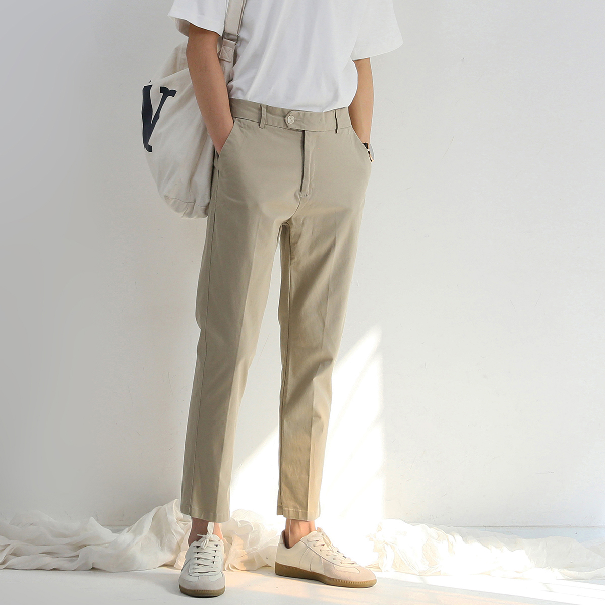 Model students South Korea's Dongdaemun Slim Fit High Casual Pants Summer Men's Pencil Pants Ninth Pants Cigarette Pants
