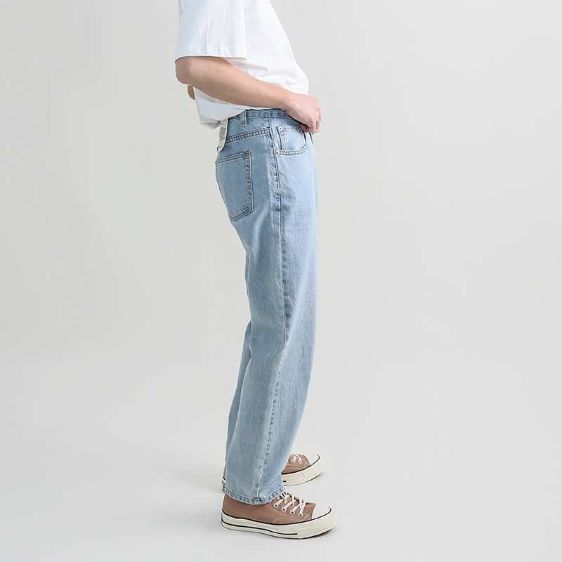 Model students very good color light blue washed slightly loose straight-leg jeans light luxury men's trousers - Taobao