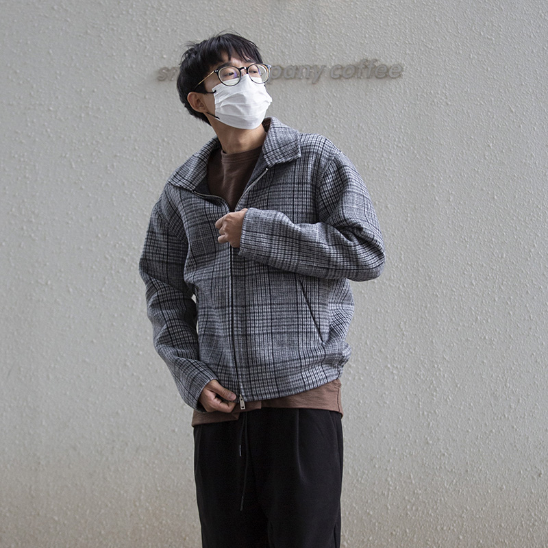 Model student cashmere double-view woolen plaid jacket men's shorts woolen coat 2021 new lapel top