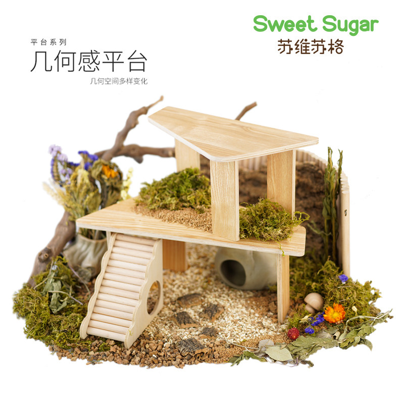 Suvizug hamster Squirrel Geometric Sensation Terrace Wooden Cage Made of Versatile Golden Silk Bear Dwarf Pet Toy Supplies