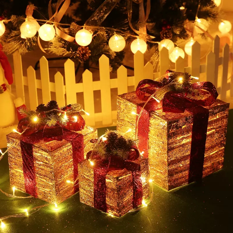 Christmas wrought iron gift box decoration shop scene atmosphere layout creative gift box decoration three-piece set