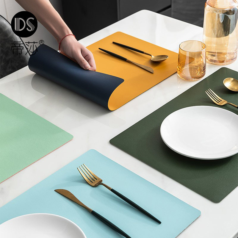 Nordic Leather Dining Mat Home Dining Table Mat Waterproof Greaseproof Heat Insulation Mat Tabletop Mat dinner tray Pure Thy Western Dining Mat