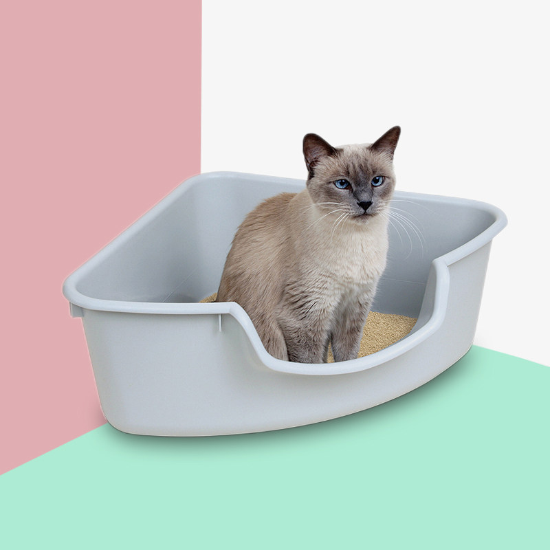 SmartCAT Cat litter bowl Large open cat toilet corner splash-proof cat litter bowl with cat litter shovel Send shovel