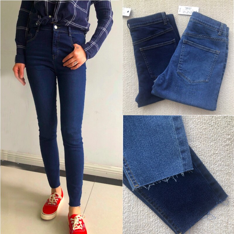 2021 Spring Autumn New Jamie Series Tannins Color High Waist Elastic Foot Cut Edge Streaming Su 90% Jeans Women