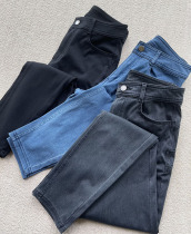 Italian c family tencel linen four sides with slim fit and high waisted peaches with hip knit imitation denim small leggings