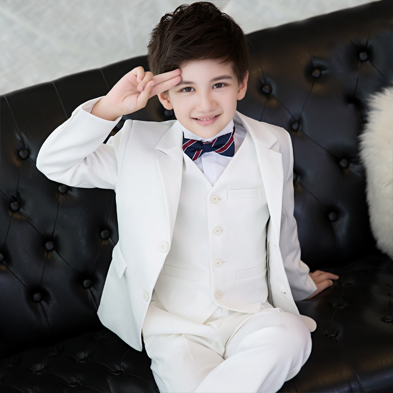 Boys' White Suit, Children's Small Suit Set, Flower Boy Formal Wear, Boy's Host Piano Performance Outfit, Stylish Spring