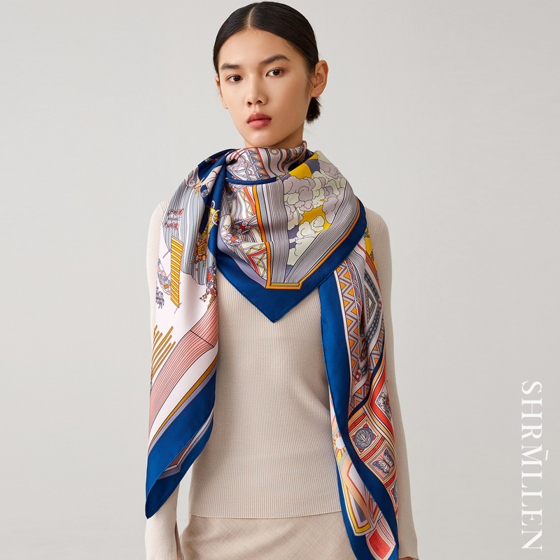 Chinese Patented Design Silk Scarf Art High-End Gift Scarf Brand Silk Scarf Genuine Silk Large Square Scarf Shawl for Foreigners