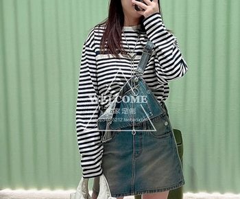 2024 Summer Fashion Age-Reducing Girly Style Inverted Triangular Label High Waist Slimming Enzyme Washed Denim Suspender Skirt