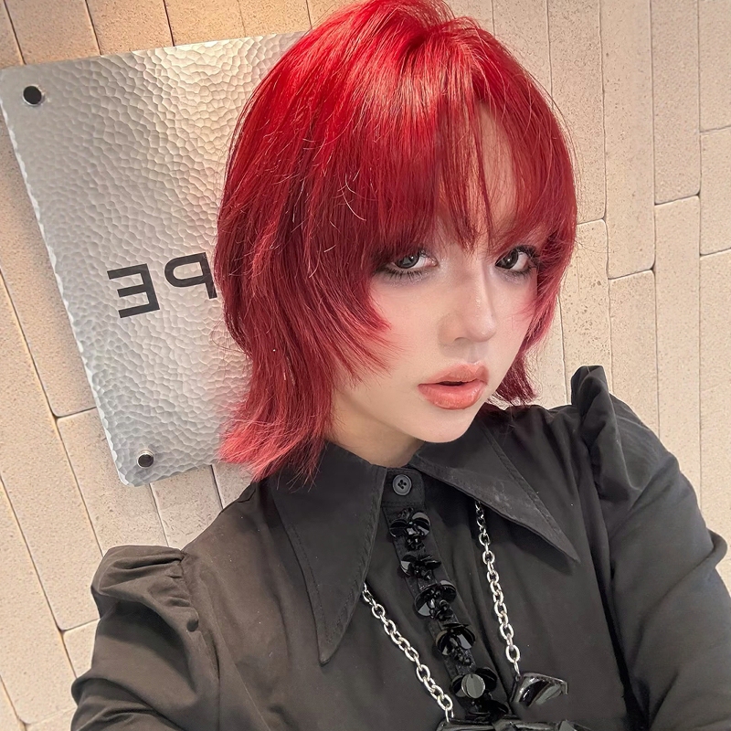 Internet Celebrity Red Pepper Color Same Style High-End Wig for Women Short Hair Two-Dimensional Cos Upturned Hair Y2K Full Wig