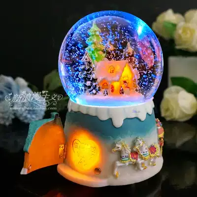 Snow scenery floating snowflakes crystal ball music box rotating music box Children's male and female friends send female birthday creative gift