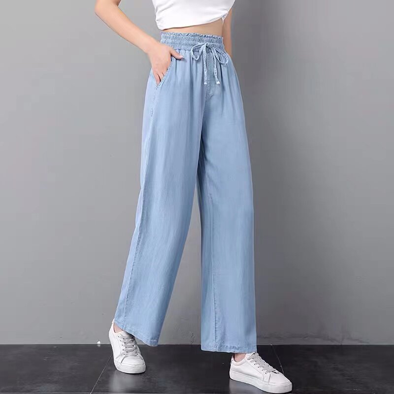 Girl pants Summer clothes slim fit Sky Jeans Ice Silk Broadlegged Pants 9 Large Girls High Waist Loose Straight Cylinder Mosquito 170