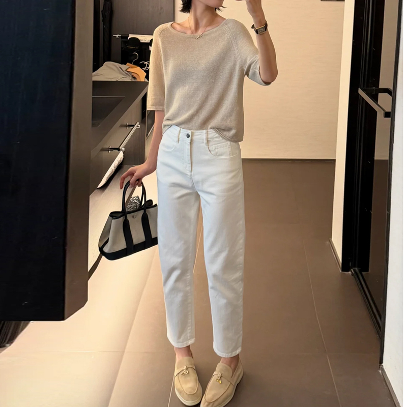 Old Money Style Micro Harem White Slimming Jeans for Women 2026 Autumn Versatile Stretchy Cropped Petite Carrot Pants Old Money Style Micro Harem White Slimming Jeans for Women 2026 Autumn Versatile Stretchy Cropped Petite Carrot Pants
