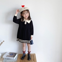 2022 Chunqiu girl baby Han version of the Korean Air Academy Wind in the wind The princess ladies knitted sweaters dress surges