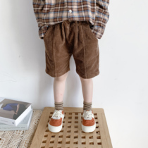 Fashion style 2021 Chunqiu Han version of male and female childrens baby 100 lap handsome air and casual light core suede Western pants shorts