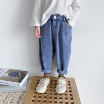 Bean Bag Monarch 2021 Spring and Autumn Baby Boy Neutral 100 lapped retro ancient handsome gas casual Harun pants Jeans Tide