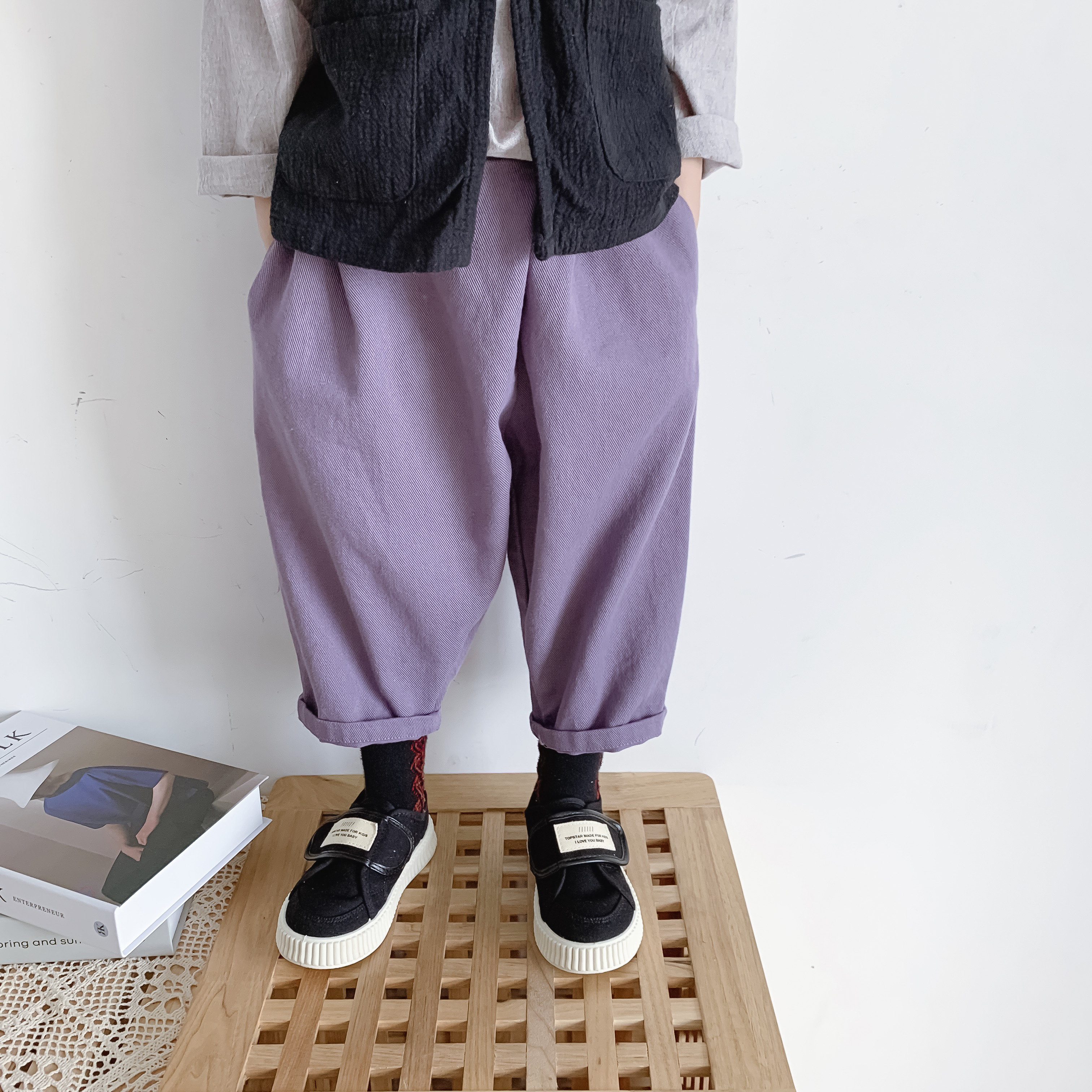 Bean Bag Monarch 22 Chunqiu Men and women Children's Han version Twill Wash Water Cotton Partial Flap Personality Design 100 Hitch Casual Long Pants Tide