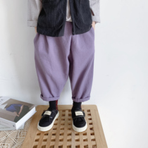 Bean Bag Monarch 22 Chunqiu Men and women Childrens Han version Twill Wash Water Cotton Partial Flap Personality Design 100 Hitch Casual Long Pants Tide