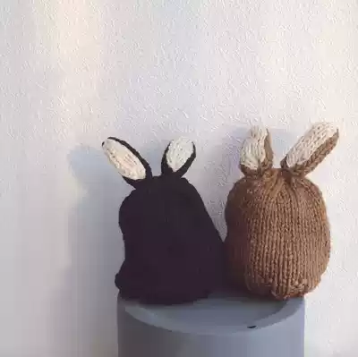 Korean men's and women's children's handmade color matching big ears children's wool hats Autumn and winter baby warm hats knitted hats