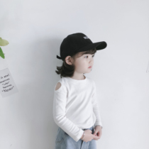 2022 Chunqiu Han version of girls broken hole to hit undershirt baby round neckline long sleeve elastic pit strip blouse with shoulder T-shirt tide