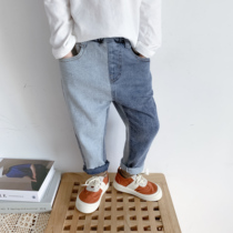 Bean Bag Monarch 2022 Chunqiu Men and women Childrens baby Han version 100 Lapped Casual Ocean Qi and Repaired Body Jeans Tide