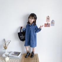 Bean Bag Monarch Spring Autumn Han Edition Girl Baby Foreign Air Retro Casual 100 Lap Pure Cotton Denim Skirt Long Sleeve Dress Tide