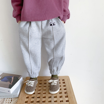 Bean Bag Monarch Korea Winter Children Clothing Children Baby Fashion 100 Hitch Casual Neutral Plus Suede Leg Pants Sweatpants Sports Pants