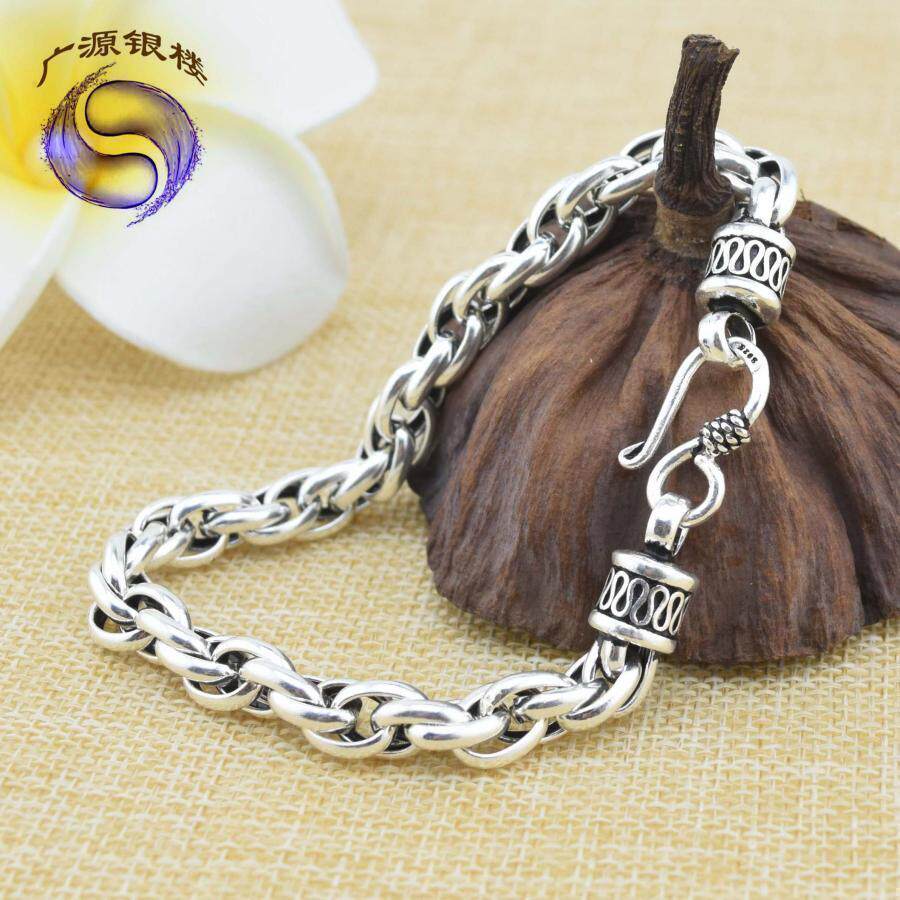 925 Thai silver domineering thick men's bracelet Korean version of the ring chain Sterling silver twist women's bracelet to send boyfriend couple gifts