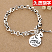 S925 sterling silver bracelet retro Thai silver couple circle silver jewelry men and women Japanese and Korean casual fashion lettering gift