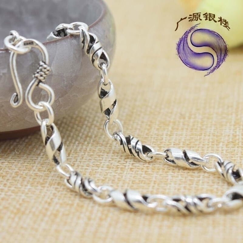 925 pure silver men's necklace coarse bully lock bone Japan-Japan silver ornament female long version retro Thai silver wool coat chain Korean version