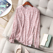 Bring your own meritocratic elegance summer dark pink little fresh and broken flowers half-open button long sleeve shirt hooded blouse