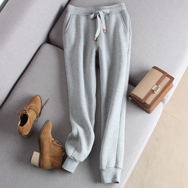 Winter Warm Lamb Suede Pants Plus Suede Casual Pants Men and women Skinder Sports bunches Pants Small Feet Warm Pants