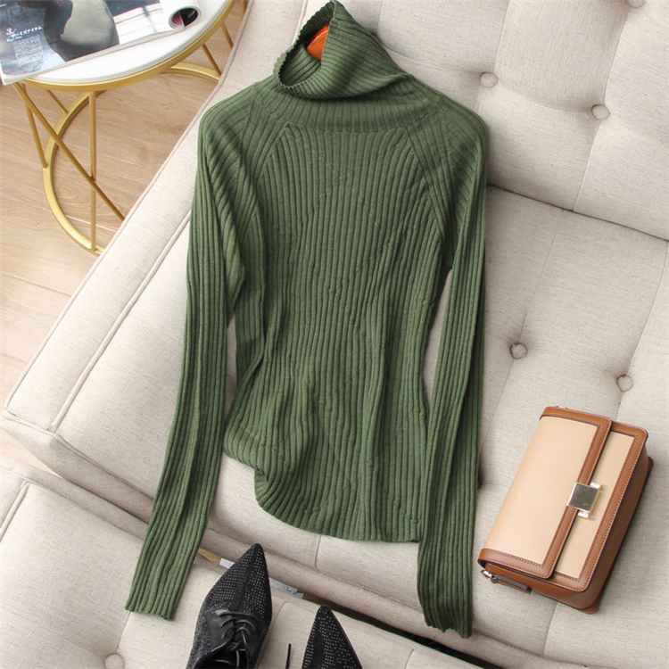 Fall New Article Elastic Vertical Pit Bar Big Magny Tulle High turnover high collar Slim Full Wool Knit Jersey Undershirt Woman